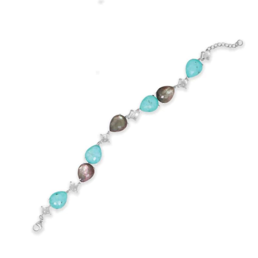 Topaz, Turquoise and Mother of Pearl Bracelet - Picture 2 of 2